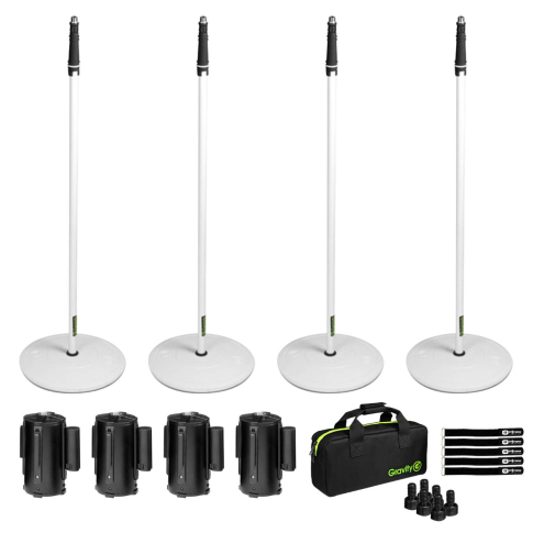 Gravity GMS23W White Stands with Crowd Barrier Cassettes 4 Pack