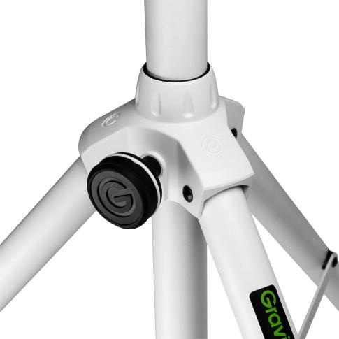 Gravity GSP5211W Aluminum 35 mm Speaker Stand in White Tripod Base Closeup