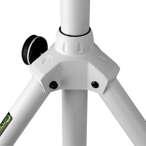 Gravity GSP5211W Aluminum 35 mm Speaker Stand in White Tripod Base Side Closeup