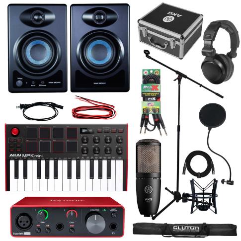 Home Recording Scarlett Solo MIDI USB Studio Bundle Package w Software, Akai MPK
