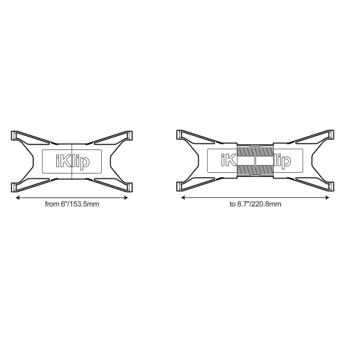 iKlip Xpand Adjustable Mic Stand Mount for 7" - 12" tablets Diagrams Sizing