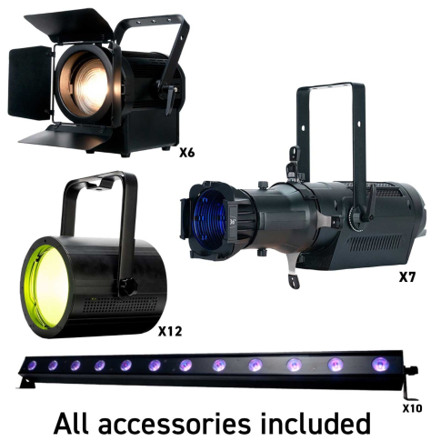 Large Stage Lighting Pack Featuring 7x Ellipsoidals & 12x Washes