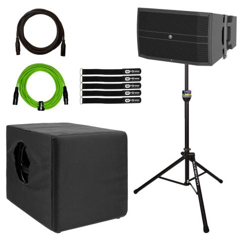 Mackie DRM12A 2000W 12" Arrayable Powered Loudspeaker with Ultimate Support Aluminum Stand & Cover Package