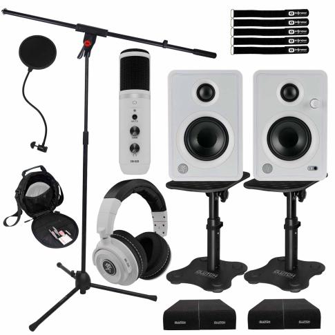 Mackie Limited White CR3-X Monitors with Desktop Stands & Headphones