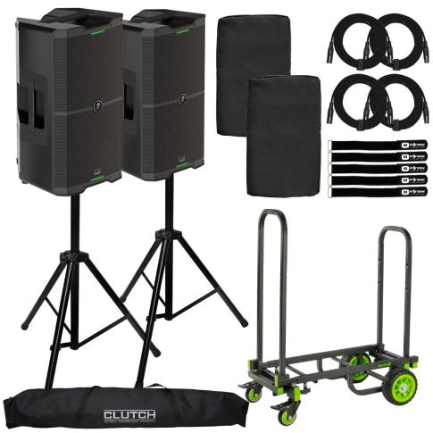 Mackie SRM212 V-Class 12" Powered Active DJ PA Speaker Pair w Stands & Covers