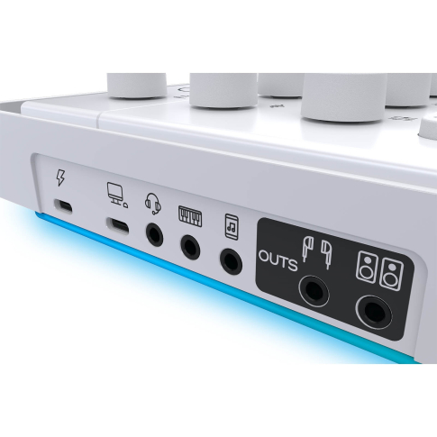 Mackie M•Caster Live Portable Live Streaming Mixer in White Connections Blue