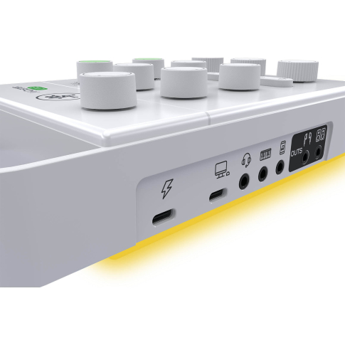 Mackie M•Caster Live Portable Live Streaming Mixer in White Controls Yellow