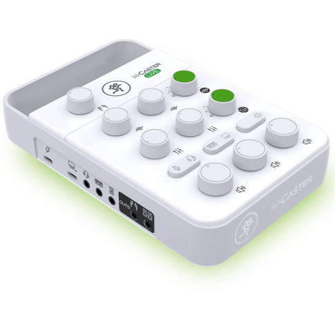 Mackie M•Caster Live Portable Live Streaming Mixer in White Left Angle Green