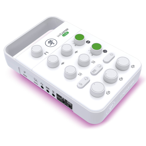Mackie M•Caster Live Portable Live Streaming Mixer in White Left Pink