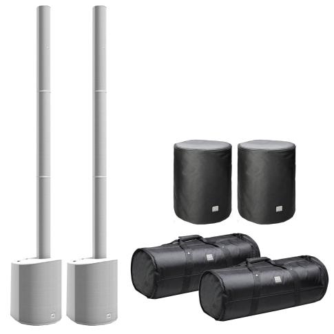 (2) LD Systems MAUI 5 White Ultra Portable Column PA Systems with Mixers and Bluetooth & Cases Package