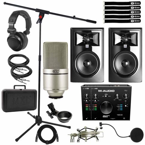 MXL 990 Microphone with JBL 6" Monitors & M-Audio Audio Interface