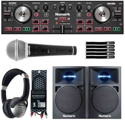 Numark DJ2GO2 Touch Home Party Pocket DJ Controller w Monitor Speakers & Mic