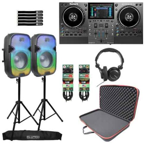 Numark MIXSTREAM PRO GO DJ Controller with PartyBox Rave15 Speakers