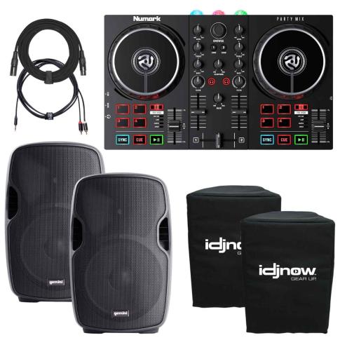 Numark Party Mix II DJ Controller w Lights & 2 Gemini 12" PA Speakers