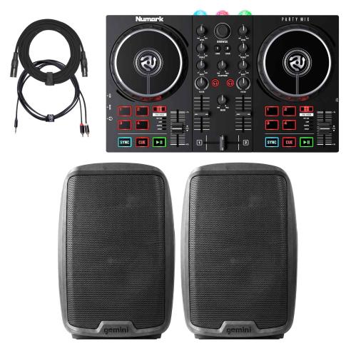 Numark Party Mix II DJ Controller w Lights & 2 Gemini 12" PA Speakers