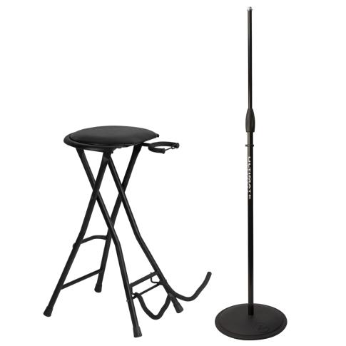 On-Stage Stands DT7500 All-In-One Guitarist Stool with Quarter-turn Clutch Microphone Stand Package