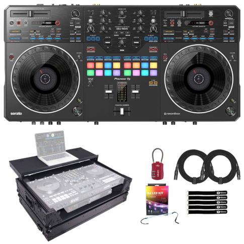 Pioneer DJ DDJ-REV5 DJ Controller with Black Flight Style Laptop Case & RGB LED Strip Kit Package