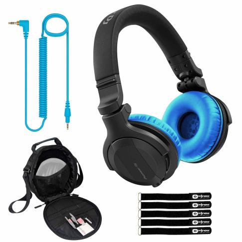 Pioneer DJ HDJ-CUE1BT Black Wireless Headphones with Blue Ear Pads
