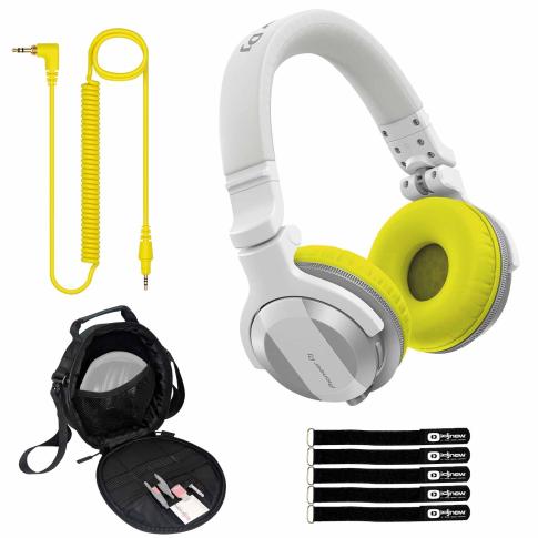 Pioneer DJ HDJ-CUE1BT White Wireless Headphones with Yellow Ear Pads