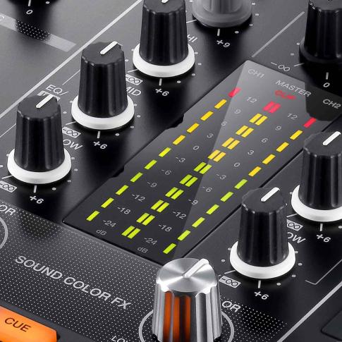 Pioneer DJM-450 2-Channel Mixer mixer section close-up