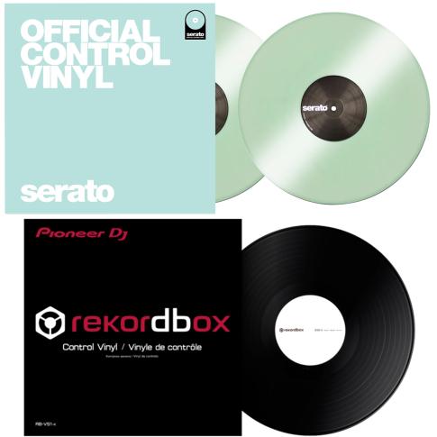 Pioneer RB-VS1-K Rekordbox Control Vinyl in Black with Serato SCV-PS-GID-OJ2 Glow in the Dark 12” Control Vinyls Package