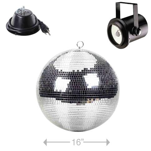 ProX MB-16 16" Mirror Ball with Mounting Motor & Pinspot Lighting
