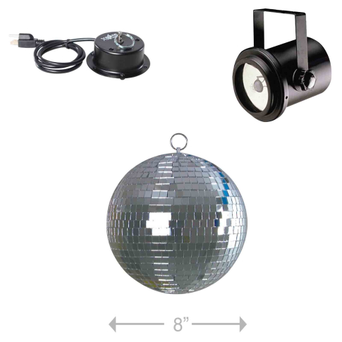 ProX MB-8 8" Mirror Ball with Mounting Motor & Pinspot Light