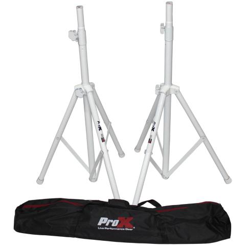 ProX T-SS28P White 4-7' Heavy Duty Speaker Tripod Stand Set with Case