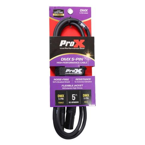 ProX XC-5PDMX05 5 Ft. DMX XLR5-M to XLR5-F High Performance Data Cable