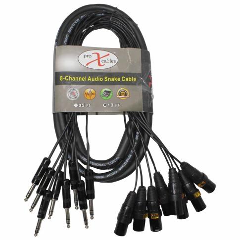 ProX XC-8SXM10 8 Channel XLR3M to 1/4" TRS Balanced Snake 10FT Cord