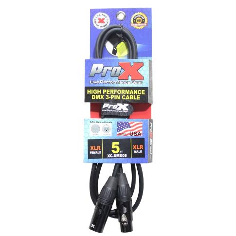 ProX XC-DMX05 5FT DMX XLR3-M to XLR3-F High Performance Cable