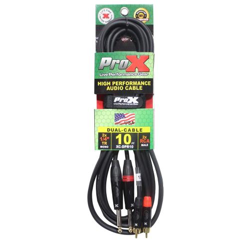 ProX XC-DPR10 10FT Unbalanced Dual 1/4" TS-M to Dual RCA-M Audio Cable