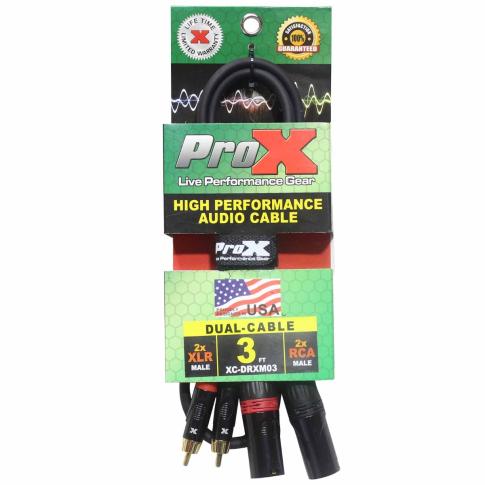 ProX XC-DRXM03 3FT Unbalanced Dual RCA-M to Dual XLR3-M Audio Cable