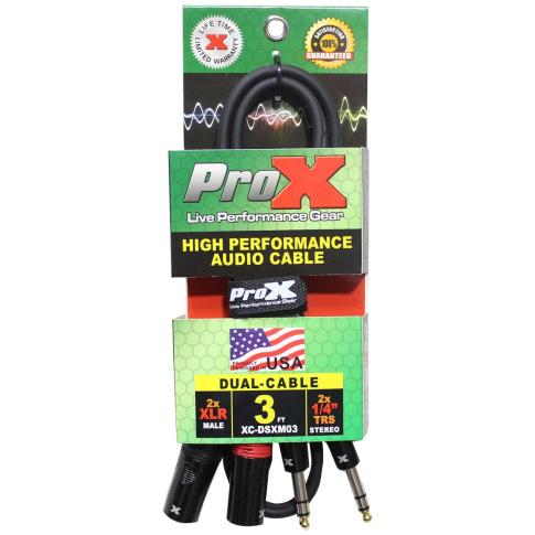 ProX XC-DSXM03 3FT Balanced Dual 1/4" TRS-M to Dual XLR3-M Audio Cable