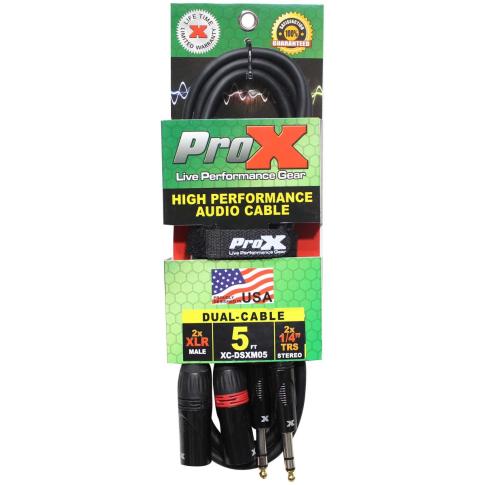 ProX XC-DSXM05 5FT Balanced Dual 1/4" TRS-M to Dual XLR3-M Audio Cable