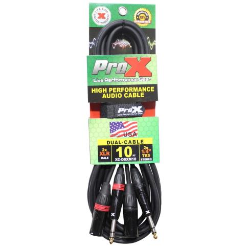 ProX XC-DSXM10 10FT Balanced Dual 1/4" TRS-M to Dual XLR3-M Cable