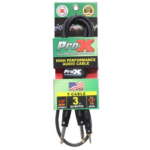 ProX XC-MYP03 3 FT Unbalanced Mini-TRS to Dual TS-M Audio Y Cable