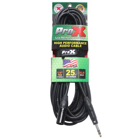 ProX XC-SXM25 25FT Balanced XLR-M to 1/4 TRS-M High Performance Cable Front