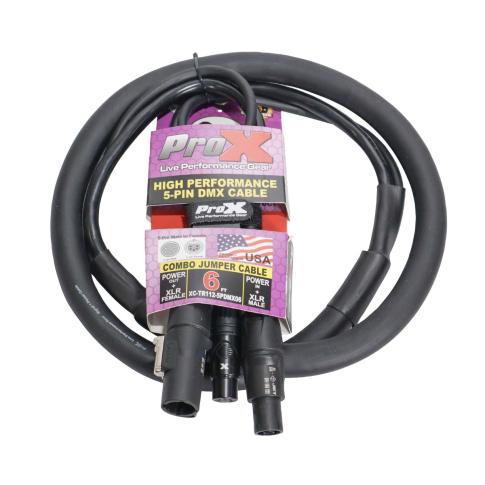 ProX XC-TR112-5PDMX06 6FT Dual PowerKon to DMX Combo Link Jumper Cable