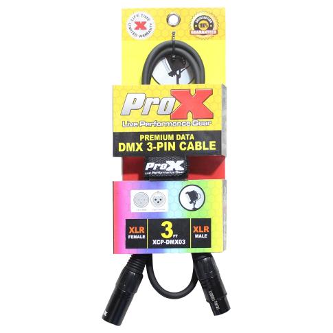 ProX XCP-DMX03 3FT DMX XLR3-M to XLR3-F Premium Cable