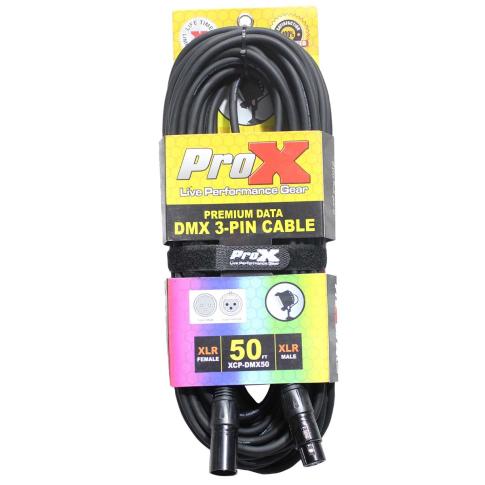 ProX XCP-DMX50 50FT DMX XLR3-M to XLR3-F Premium Cable