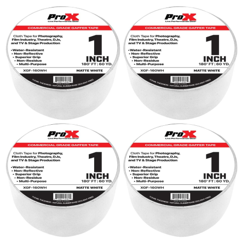 ProX XGF-160WH 180FT 1" Commercial Grade White Gaffer Tape 4 Pack