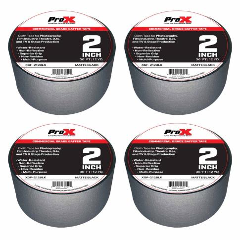 ProX XGF-212BLK 36FT 2" Commercial Grade Black Gaffer Tape 4 Pack