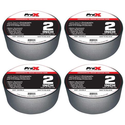 ProX XGF-260BLK 180FT 2" Commercial Grade Black Gaffer Tape 4 Pack