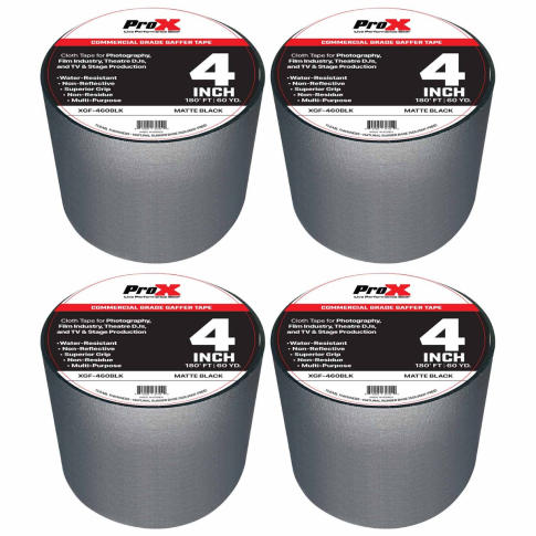 ProX XGF-460BLK 180FT 4" Commercial Grade Black Gaffer Tape 4 Pack