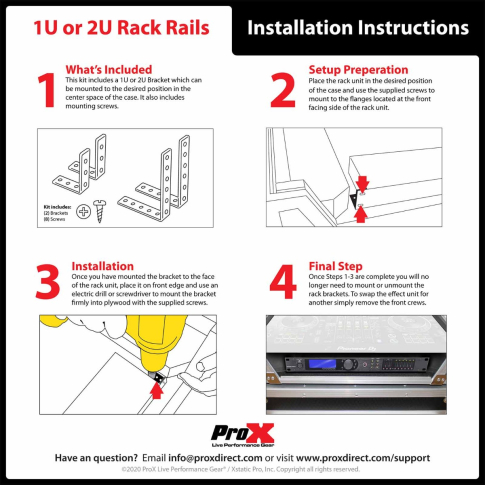 ProX XS-RSS1U 1U Rack Rails L Shape Bracket for DJ Controller Cases Instructions