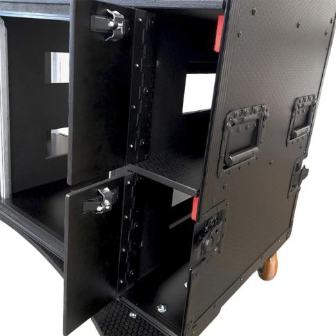 ProX XZF-AVPRO 2X12U 2x4U BLK Mobile AV Studio Workstation Case Close Up 5