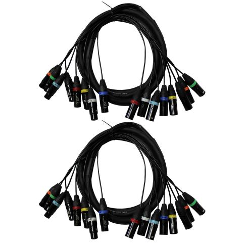 ProX 8FT 8-Channel XLR3F to XLR3M Balanced Snake Cables [XC-8XLR10] Duo Package