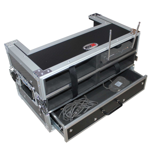 ProX XS-4WM2DR Quad Wireless Microphone System Case with 2U Rack Drawer