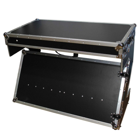 ProX XS-ZTABLE Folding Portable Z-Style DJ Redbull Table Flight Case with handles & wheels, Silver on Black